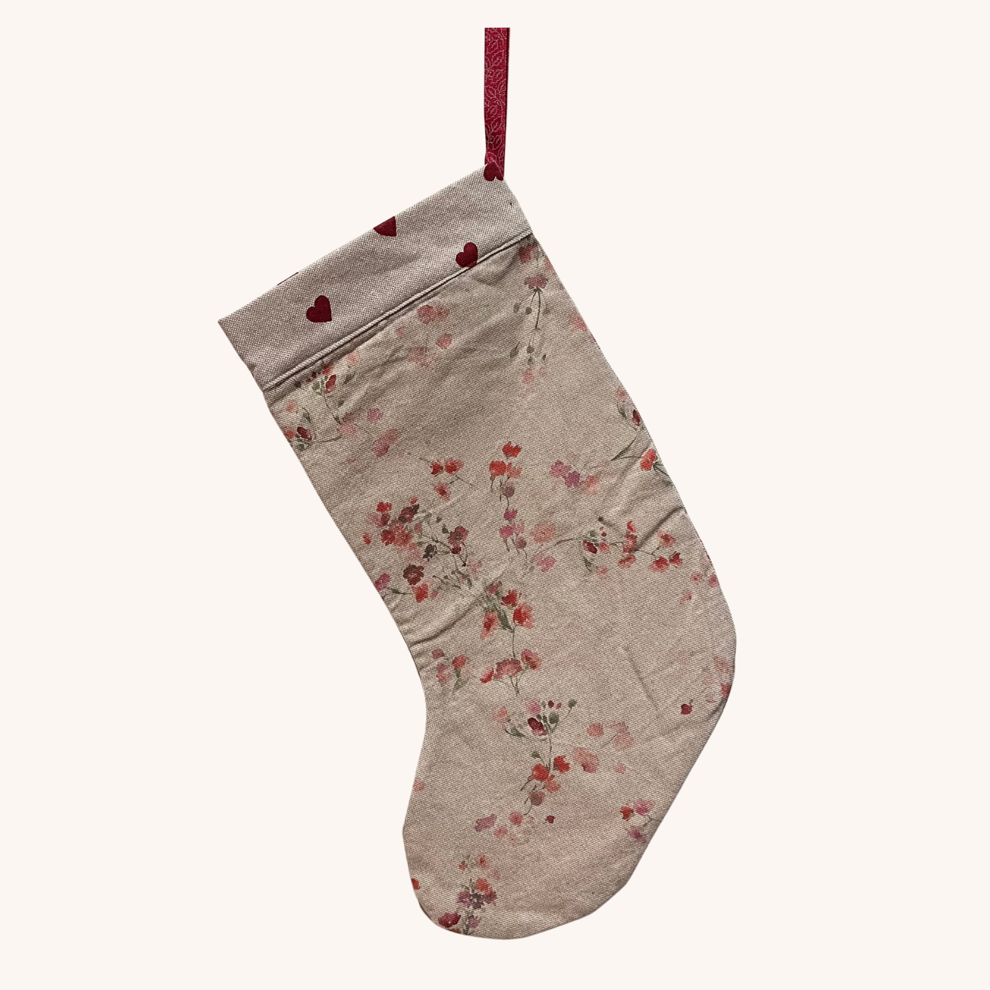 Beige julesok m. hjerter og blomster