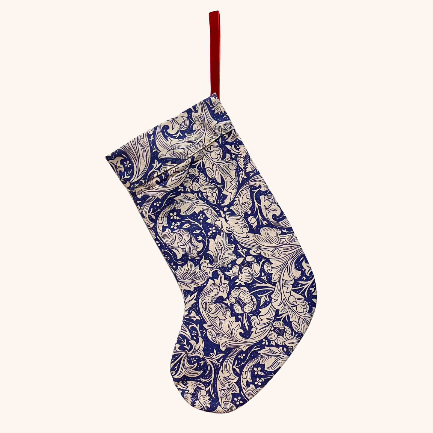 Blå-mønstret Julesok m. velourbånd