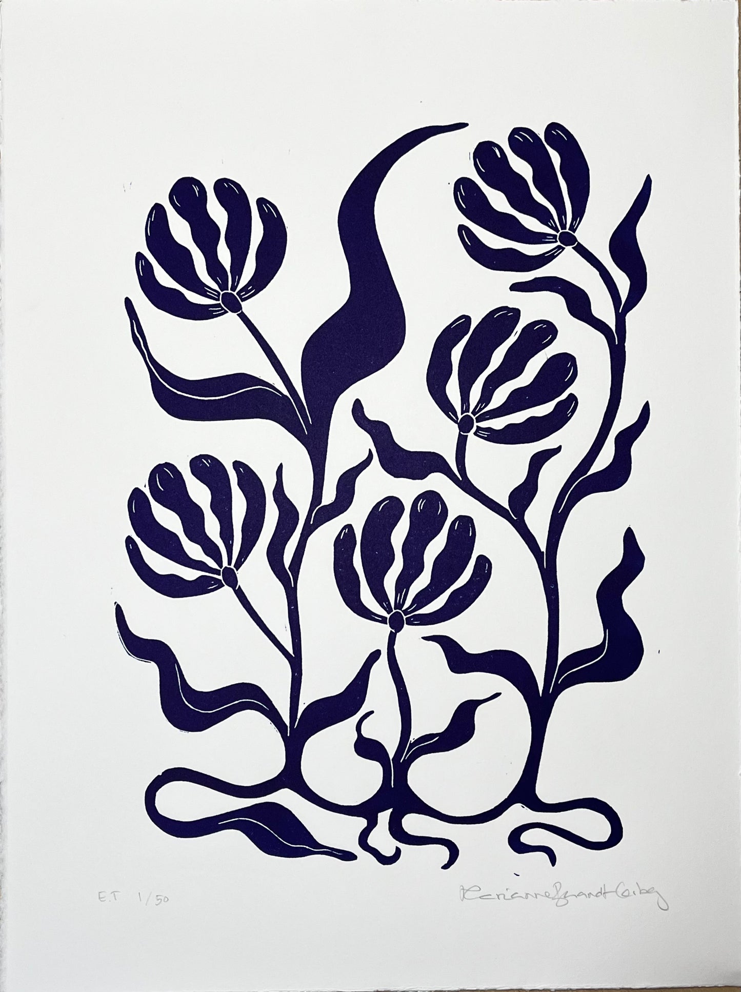 Vintage Bølgeblomster Mørkeblå