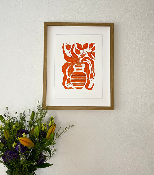 Stribet Vase Orange