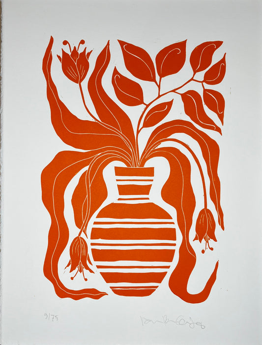 Stribet Vase Orange
