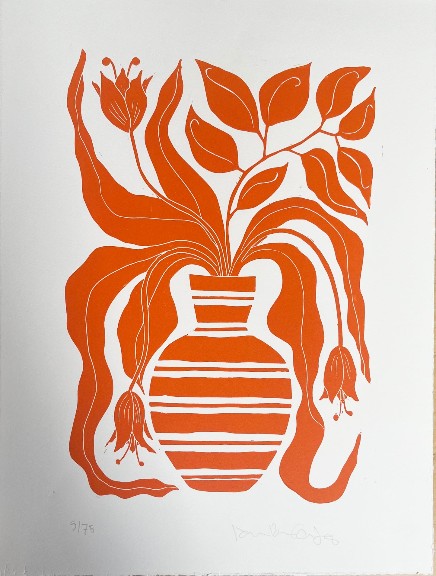 Stribet Vase Orange