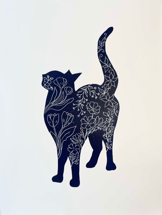 Mønstret Kat Midnatsblå